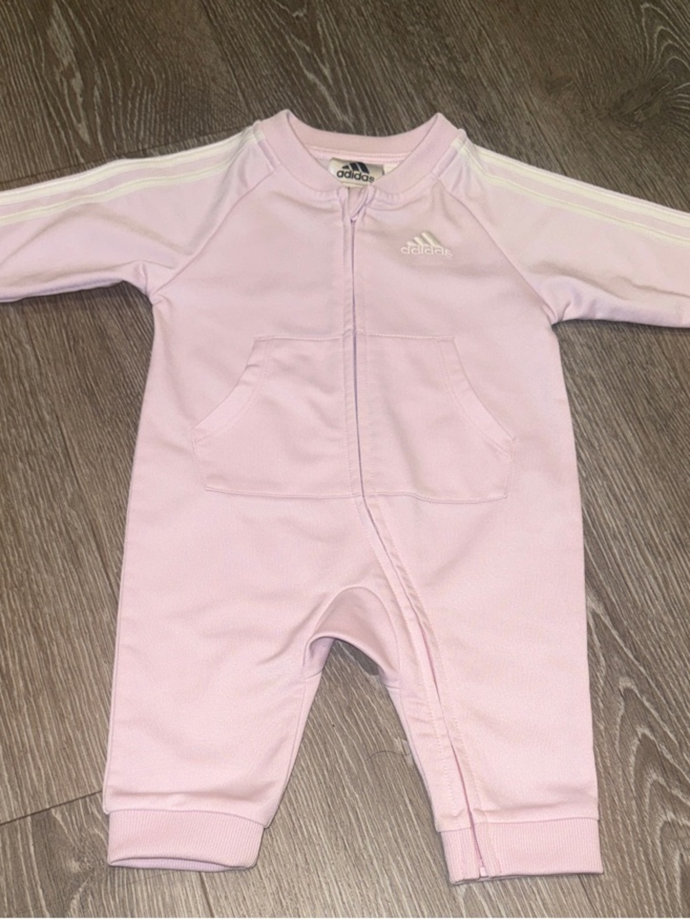 adidas Light Pink Baby Zip One-Piece Romper